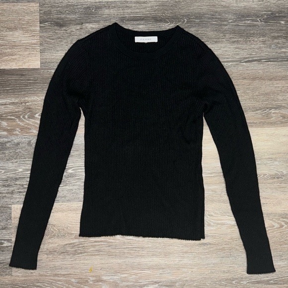 Frame Black Long Sleeve Ribbed Top - Size Small - Picture 1 of 5